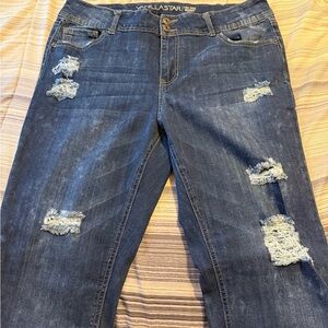 Vanilla Star Women's Ripped Dark Blue Skinny Jeans